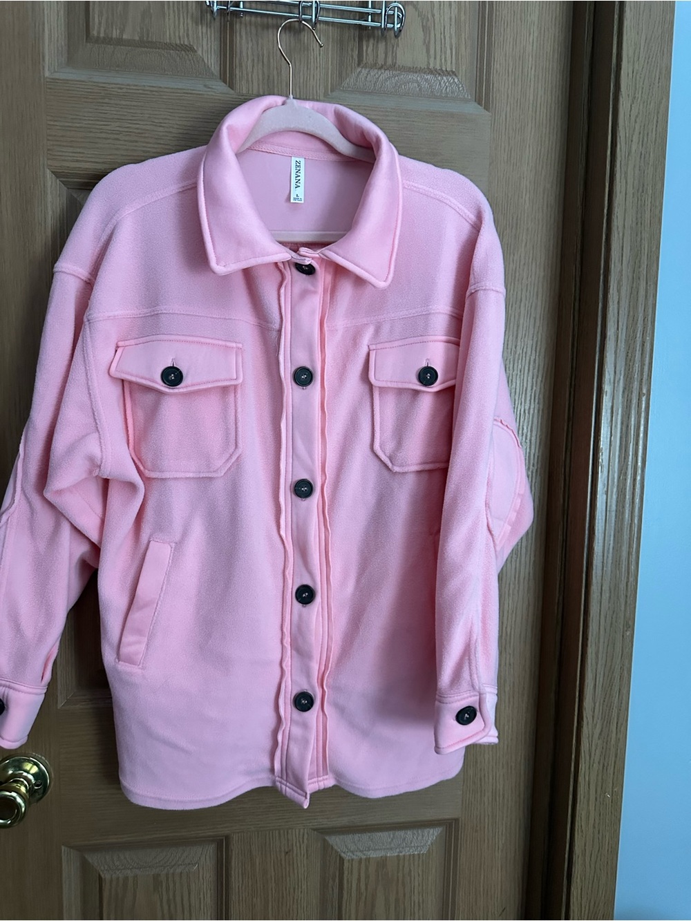 Zenana Outfitters Pink Button-Front Oversized Jean Jacket